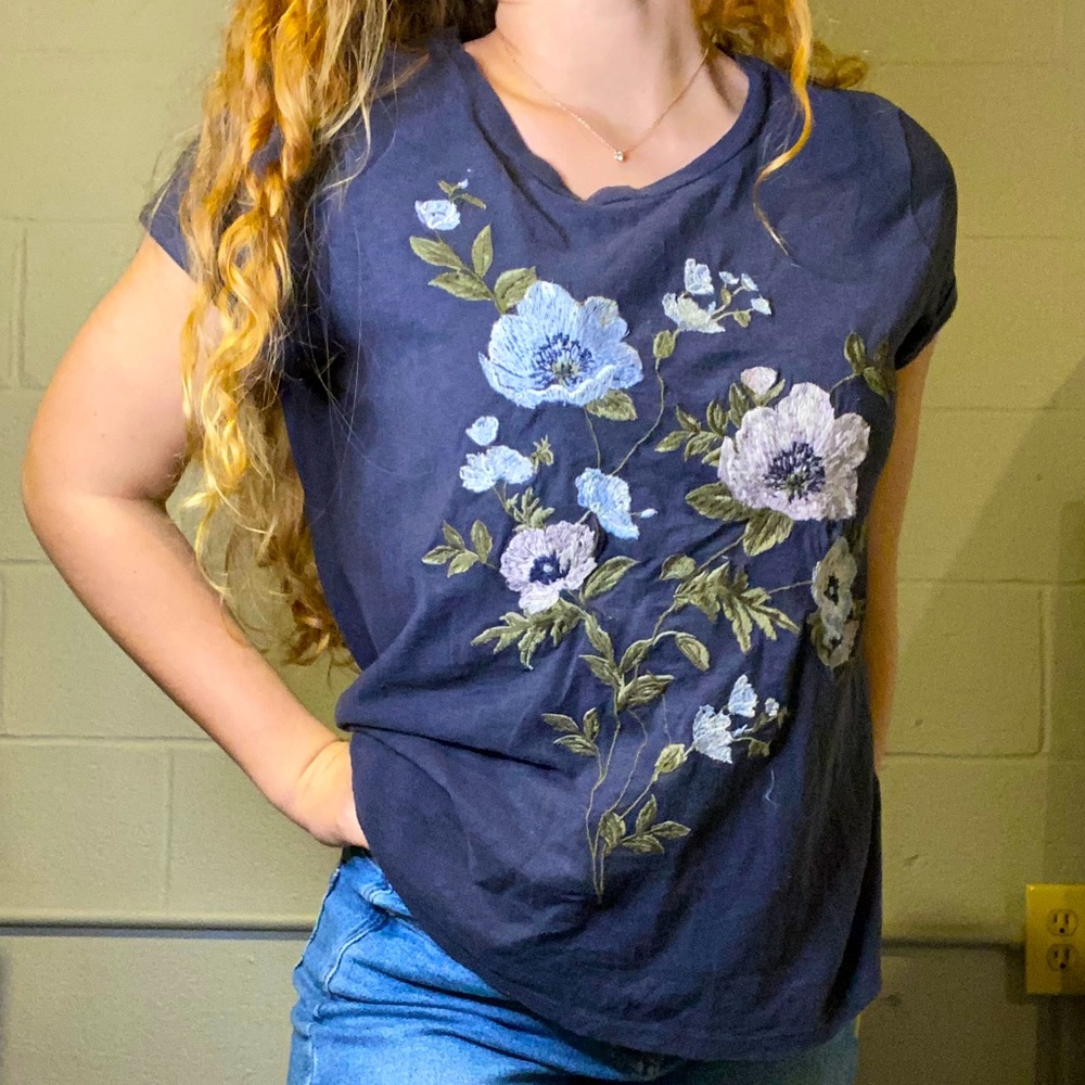 Navy blue floral top